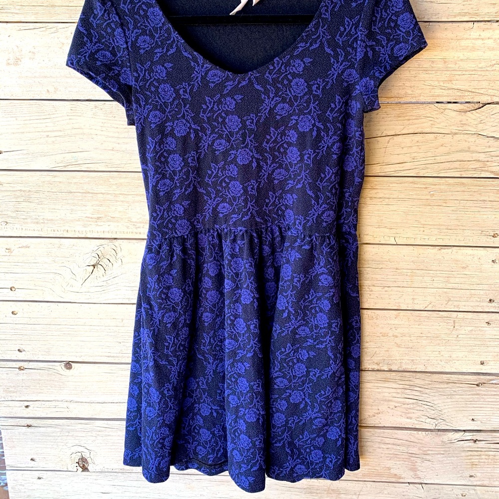 Frenchi Purple Floral Dress SzL Cotton Stretch